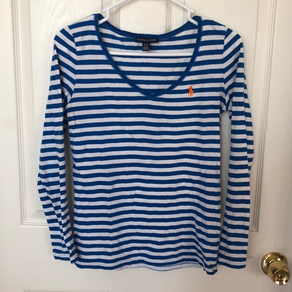 RL blue/white stripe long sleeve shirt, size M